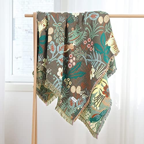 LUTBM Boho Throw Blanket for Bed 100% Cotton Ultra Soft Rustic Quilt Fall Blanket Forest Tiger Printed Farmhouse Decor Bed Blankets,60"×80" All Season Rustic Throw for Sofa Couch Chair - Image 5