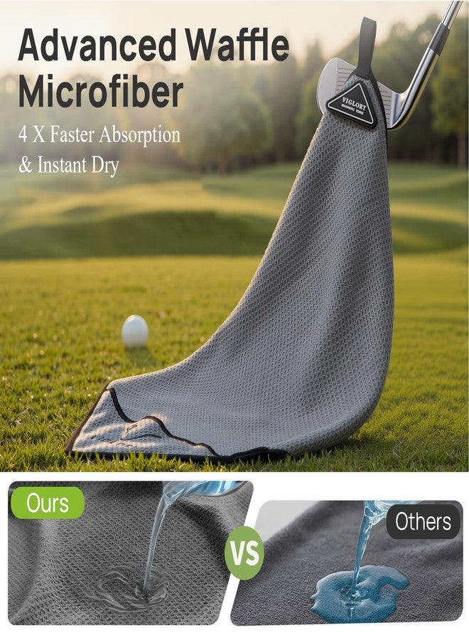 VIGLORY Magnetic Golf Towel 18"x18" with Cleaning Pocket, No-Bend Back Saver Design, Ultra Absorbent Waffle Microfiber Club Ball Cleaner, Golf Accessories and Gifts for Men Women (Grey) - Image 5