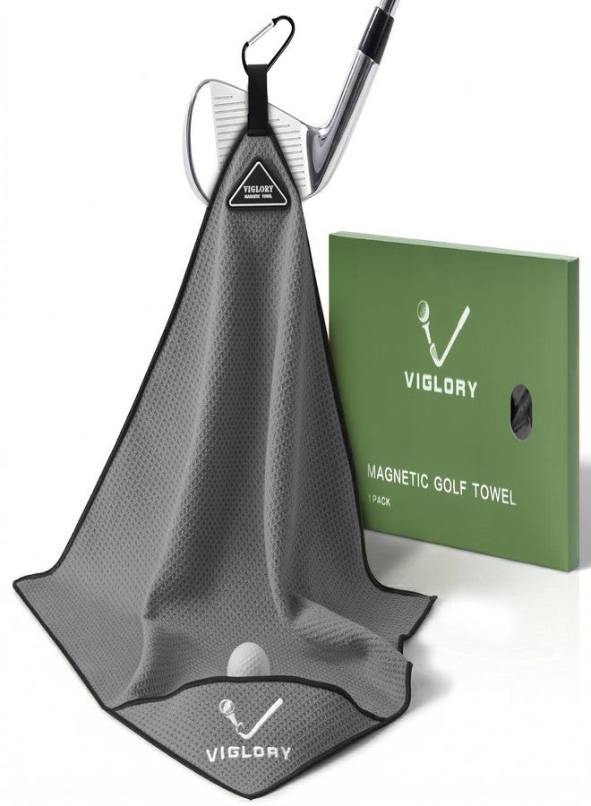 VIGLORY Magnetic Golf Towel 18"x18" with Cleaning Pocket, No-Bend Back Saver Design, Ultra Absorbent Waffle Microfiber Club Ball Cleaner, Golf Accessories and Gifts for Men Women (Grey) - Image 1