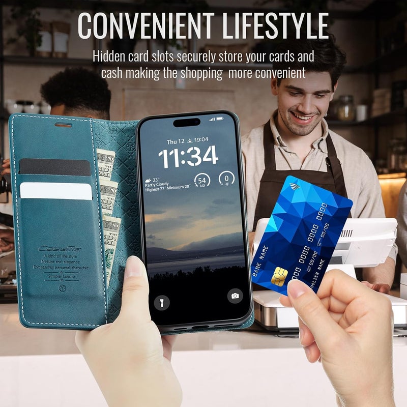 حافظة هاتف لأيفون 17، مصنوعة من جلد PU عالي الجودة [مانعة للتشويش الراديوي RFID]، تحتوي على فتحة للبطاقات ووظيفة وقوف، حافظة جلدية، حافظة للهاتف، غطاء لأيفون 17، لون بنفسجي - Image 4