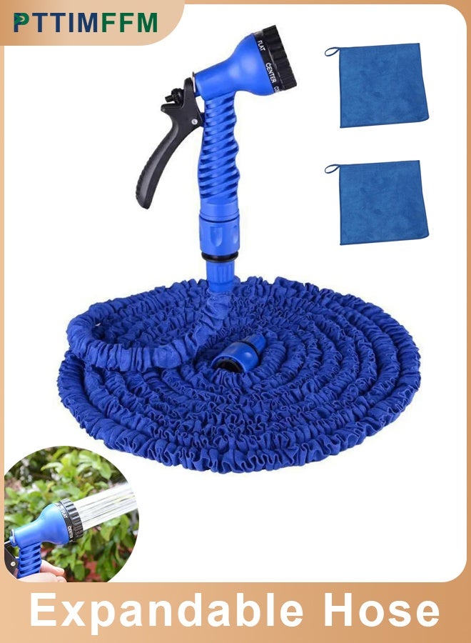 PTTIMFFM 75FT (22.5m) Expandable Garden Hose with 7-Function Nozzle & 2 Microfiber Cleaning Cloths, Flexible No-Kink Water Hose for Gardening, Car Wash & Home Cleaning - Image 1
