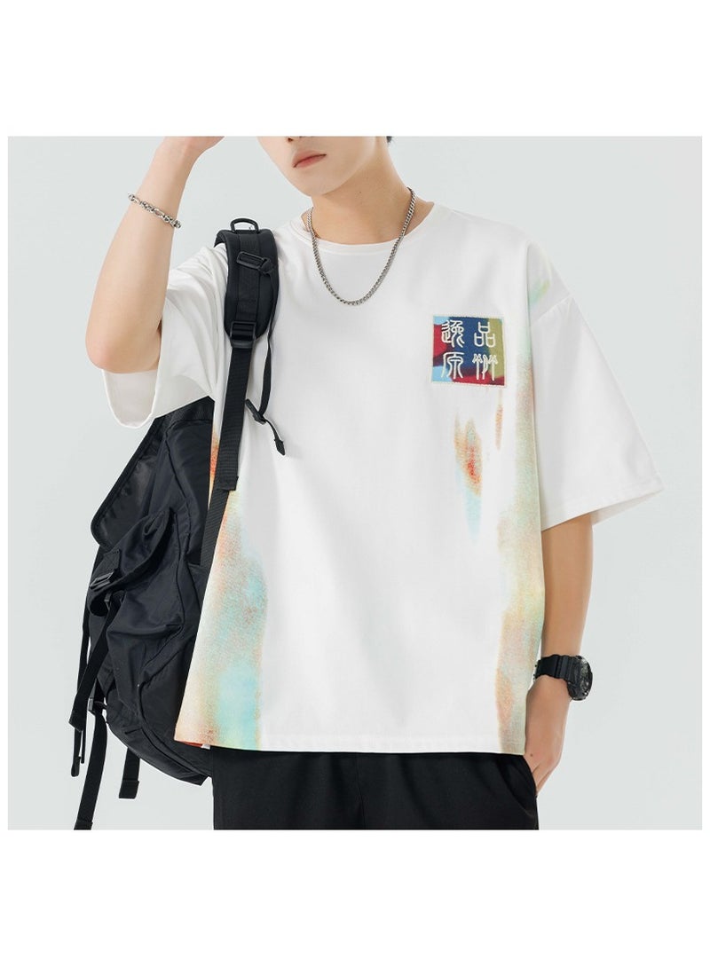 Large Size Fashionable Men's Embroidered Round Neck T-shirt  - Image 1