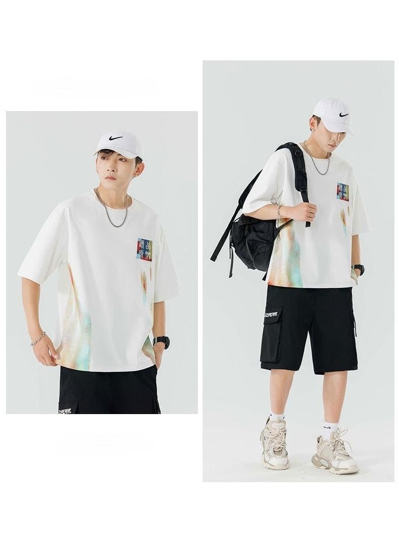 Large Size Fashionable Men's Embroidered Round Neck T-shirt  - Image 3