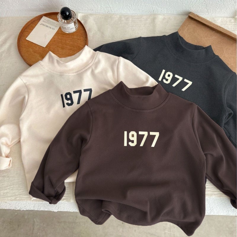 Children'S Semi-High Collar Inner Base Shirt De Velvet Versatile Baby Coat One-Piece Velvet Handsome Men And Women T - Image 2
