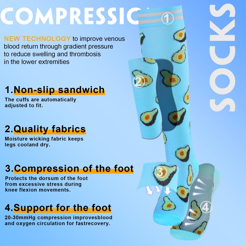 cerpite Compression Socks for Women & Men 6 Pairs Knee High Compression Socks 20-30 mmhg Best for Running,Nurse,Travel - Image 2