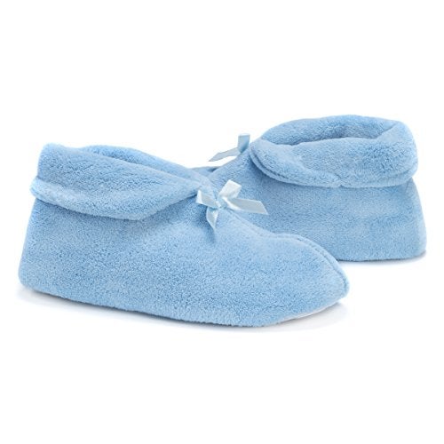 MUK LUKS Women's Micro Chenille Boot With Satin Bow Shoe, Blue Mist, Medium M US - Image 3