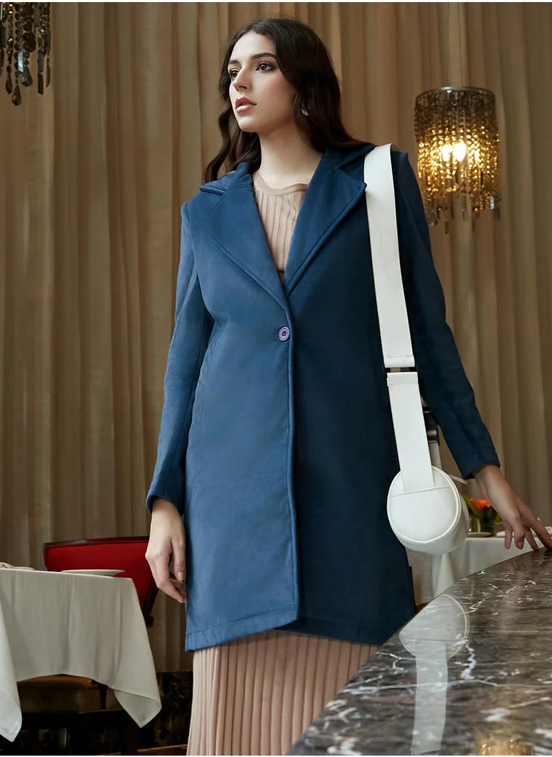 كامبوس سوترا Women's Ocean Blue Single-Breasted Suede Long Coat