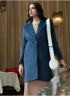 Campus Sutra Women's Ocean Blue Single-Breasted Suede Long Coat  - Image 1