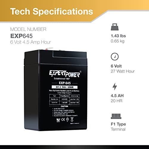 ExpertPower EXP645 6V 4.5 Amp Rechargeable Battery -6 Pack - Image 2