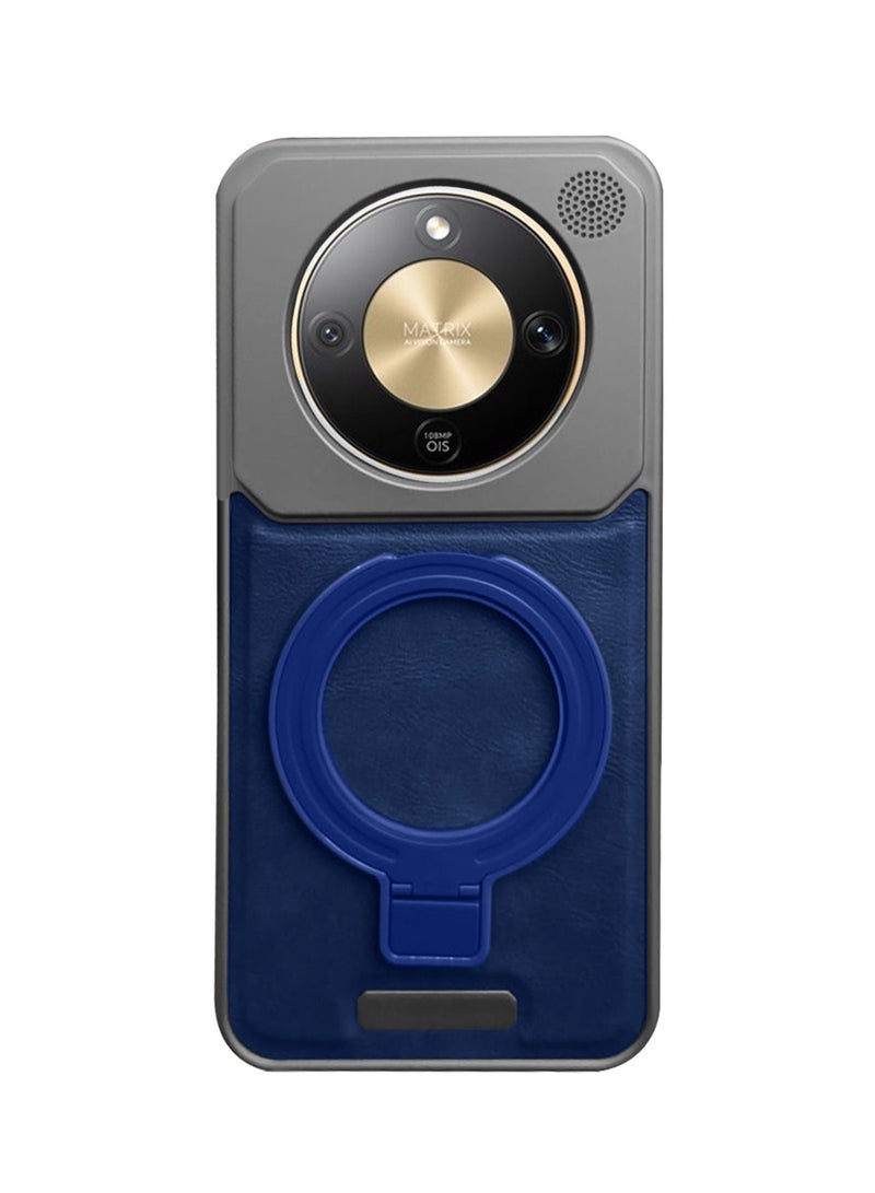 Wtech Honor X9d 5G 2025 Metal Frameless Case Metallic Vegan Leather Stand Magsafe Support Hard Case Cover (MCMPMN) - Blue - Image 2