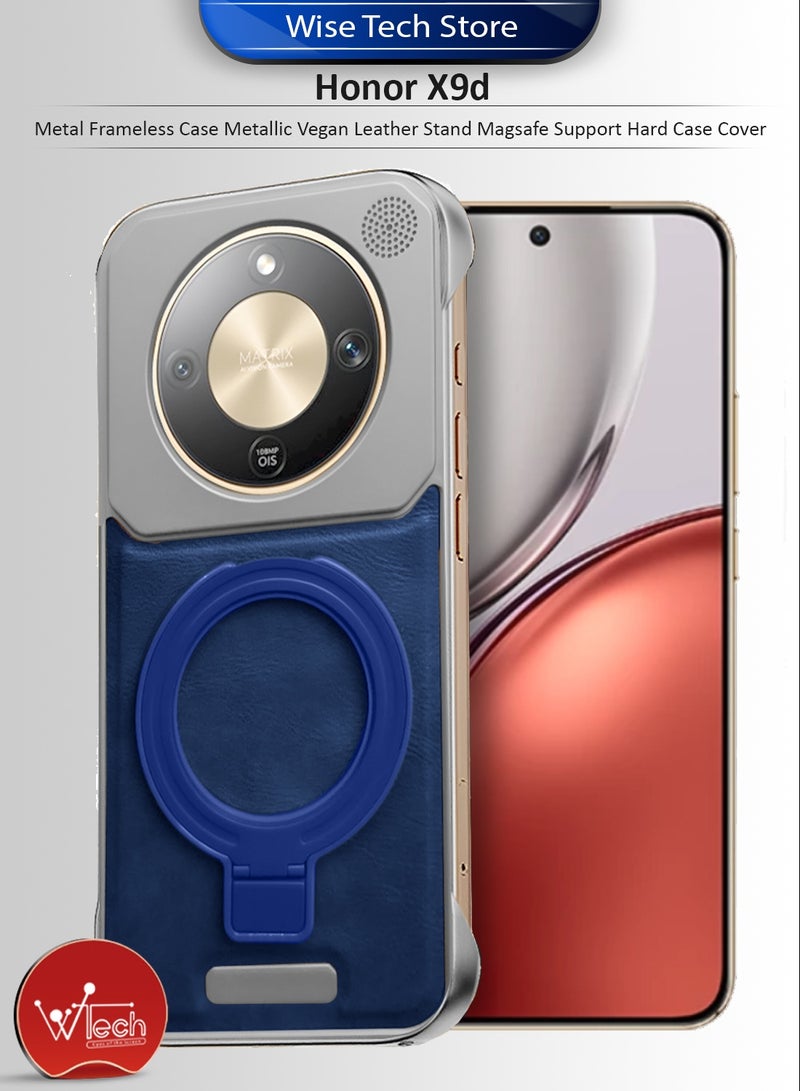 Wtech Honor X9d 5G 2025 Metal Frameless Case Metallic Vegan Leather Stand Magsafe Support Hard Case Cover (MCMPMN) - Blue - Image 1