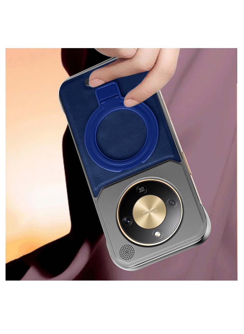 Wtech Honor X9d 5G 2025 Metal Frameless Case Metallic Vegan Leather Stand Magsafe Support Hard Case Cover (MCMPMN) - Blue - Image 3