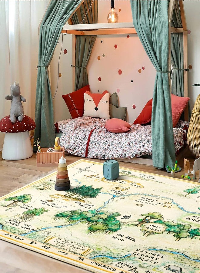 Estmy 4x6 Cute Woodland Nursery Rugs for Girls Boys Neutral Non Slip Washable, Stain Resistant Soft Shaggy Cartoon Fun Map Kids Playroom Rug, Vintage Whimsical Retro Area Rugs Carpet for Kids Bedroom - Image 2