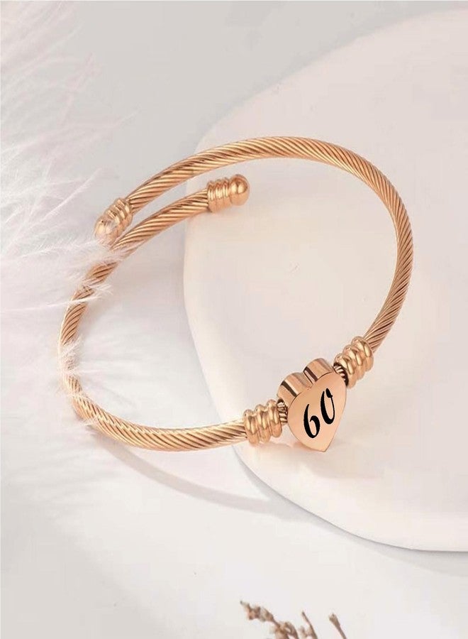 KunBead 60th Birthday Love Heart Rose Gold Tone Expandable Bracelets for Women Lucky Number Age Bangle Cuff Stainless Steel Bracelet - Image 2
