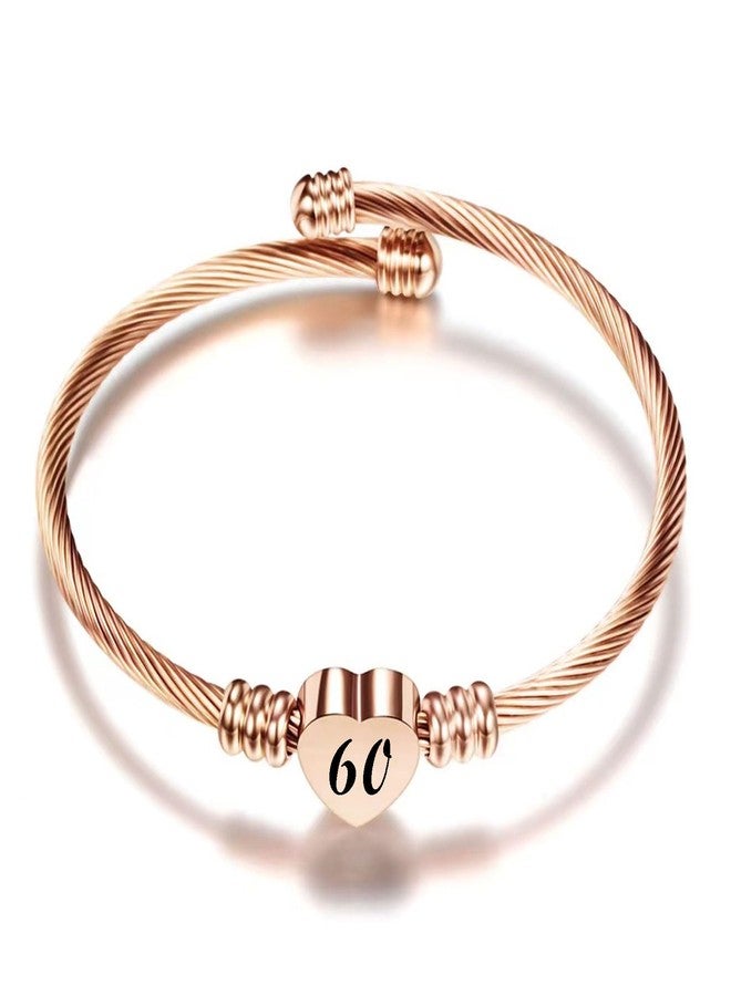 KunBead 60th Birthday Love Heart Rose Gold Tone Expandable Bracelets for Women Lucky Number Age Bangle Cuff Stainless Steel Bracelet - Image 1