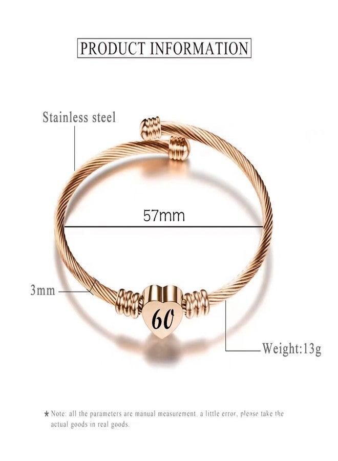 KunBead 60th Birthday Love Heart Rose Gold Tone Expandable Bracelets for Women Lucky Number Age Bangle Cuff Stainless Steel Bracelet - Image 4