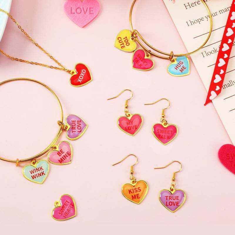 DTOFOOT 60 Pcs Valentine Charms, Valentines Day Heart Conversation Candy Alloy Charms, Heart Pendants for Jewelry Making Bracelets Necklace DIY, Colorful Valentine's Gift - Image 5