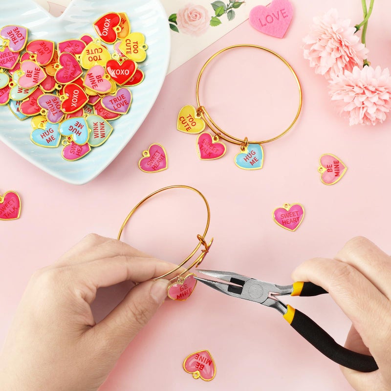 DTOFOOT 60 Pcs Valentine Charms, Valentines Day Heart Conversation Candy Alloy Charms, Heart Pendants for Jewelry Making Bracelets Necklace DIY, Colorful Valentine's Gift - Image 4