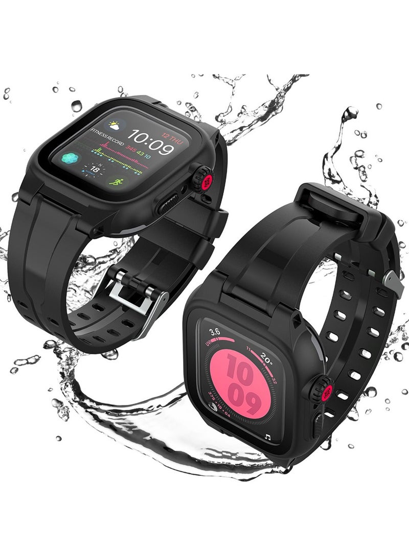 1 Pcs Waterproof Case for Watch Series 7 45mm 360 Full-Body Protective Case with Screen Protector Shockproof Dustproof Waterproof Case Black - Image 5