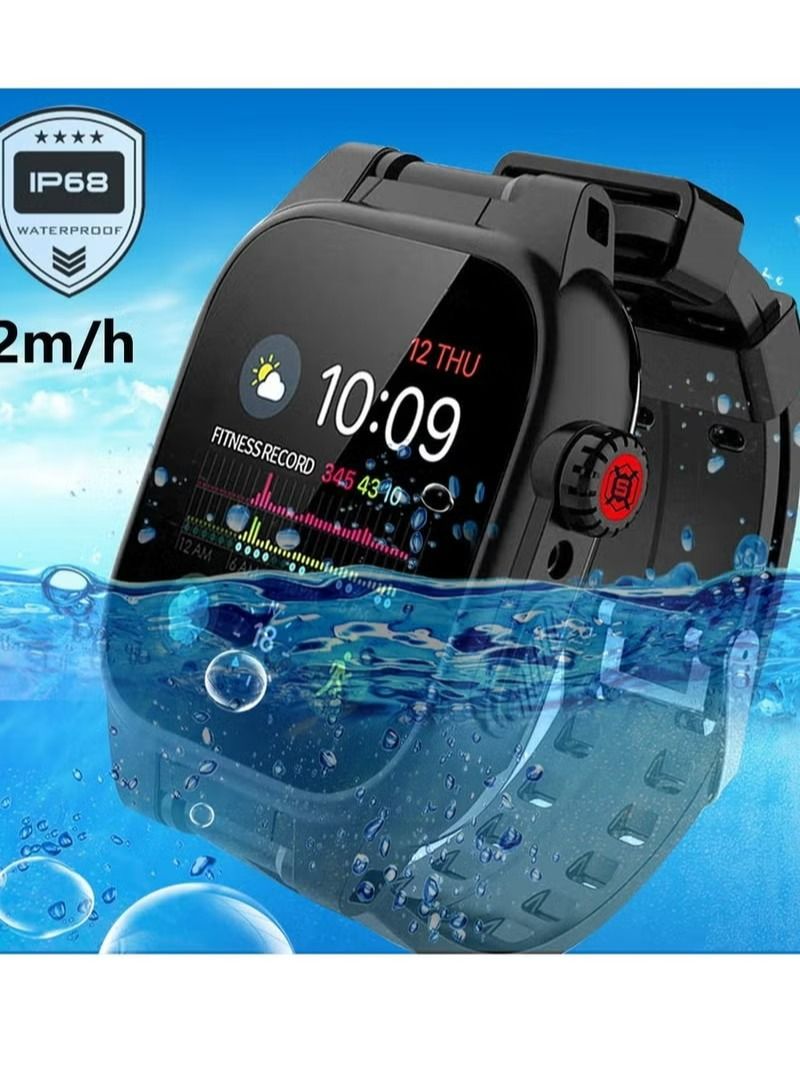1 Pcs Waterproof Case for Watch Series 7 45mm 360 Full-Body Protective Case with Screen Protector Shockproof Dustproof Waterproof Case Black - Image 2