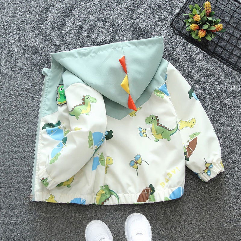 Childrens Clothing 2025 Childrens Coat Spring and Autumn Boys Casual Western-style Jacket Top Girls Fashionable Windbreaker Rush Clothes Trendy Green (mosaic dinosaur) 
