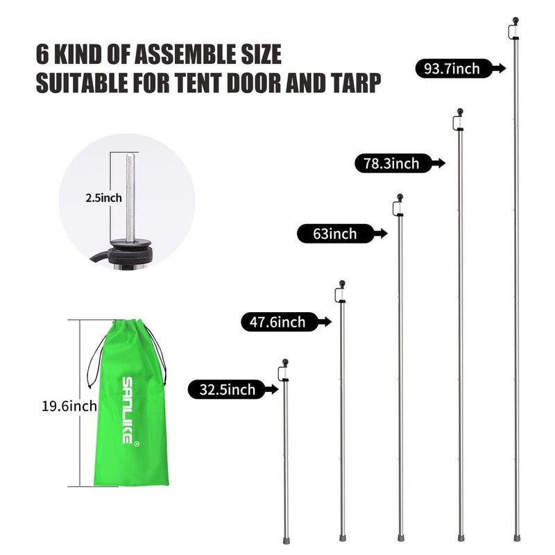 SAN LIKE Tarp Poles Adjustable Heavy Duty 90 in Camping Tent Poles for Tarp Portable Telescoping Tent Poles for Awnings Canopy Rain Fly Shelter Set of 2 - Image 3