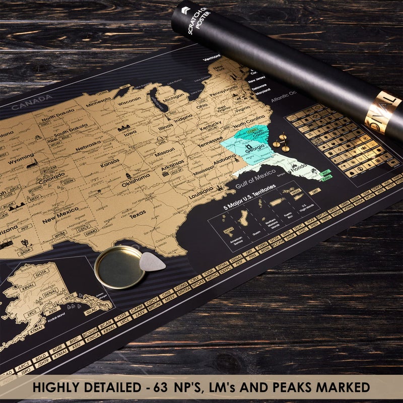 Divalis 2 in 1 Gift Set - Scratch Off World Map and US Scratch off Map - Easy to Frame Scratchable World and United States of America Posters - Globetrotters Wall Map - Black and Gold Travel Tracker - Image 3