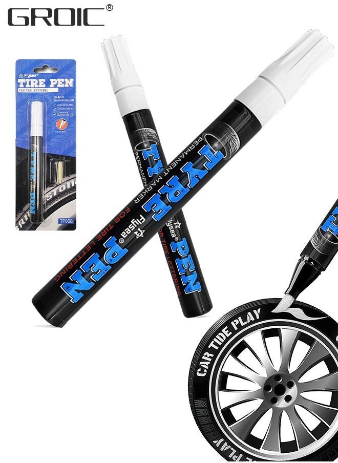 GROIC 2PCS Premium Tire Marker Pens, White Waterproof Paint Markers For Car Tire Lettering,Paint Pen for Car Tires,Car Tire Graffiti Pen,Automobile Decoration Supplies  - Image 1