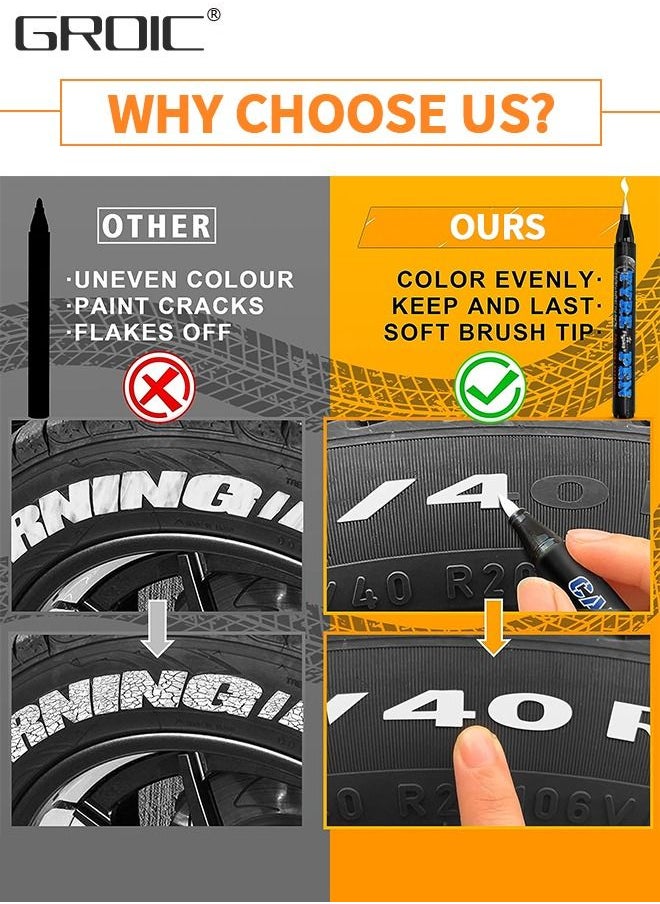 GROIC 2PCS Premium Tire Marker Pens, White Waterproof Paint Markers For Car Tire Lettering,Paint Pen for Car Tires,Car Tire Graffiti Pen,Automobile Decoration Supplies  - Image 2
