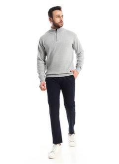 Zipper Closure Grey Knitted Sweater