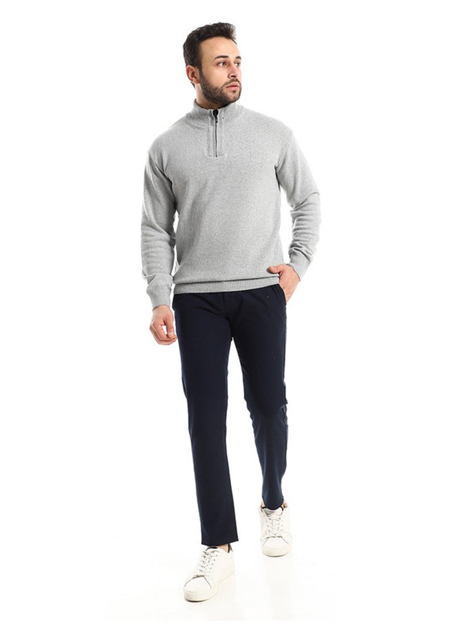 Andora - Zipper Closure Grey Knitted Sweater - Image 1