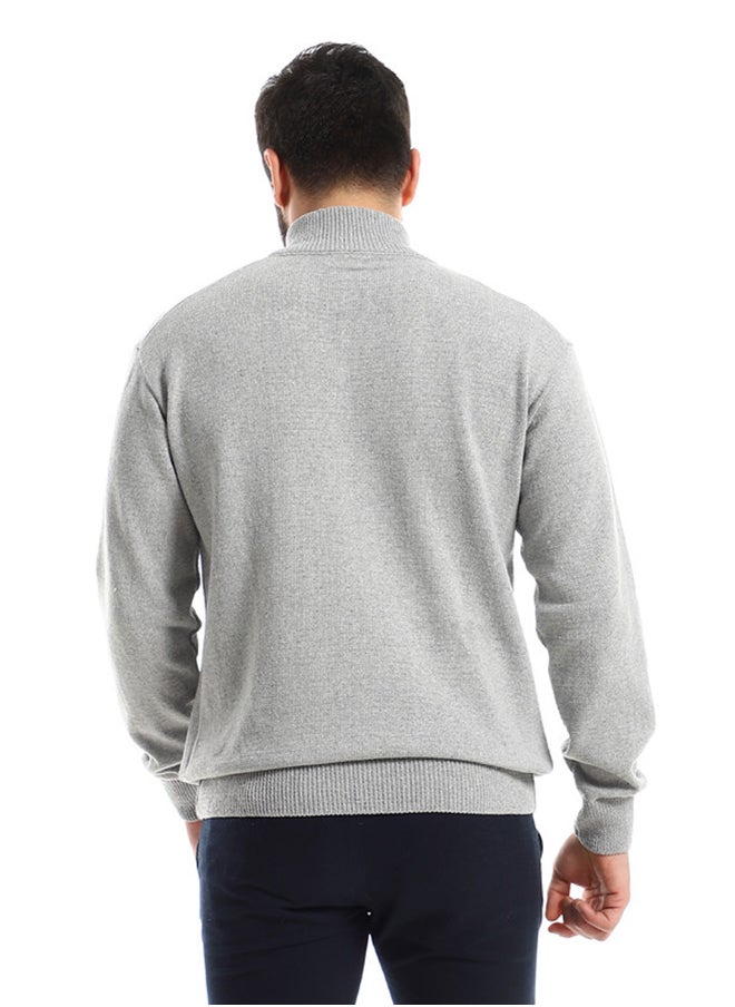 Andora - Zipper Closure Grey Knitted Sweater - Image 1