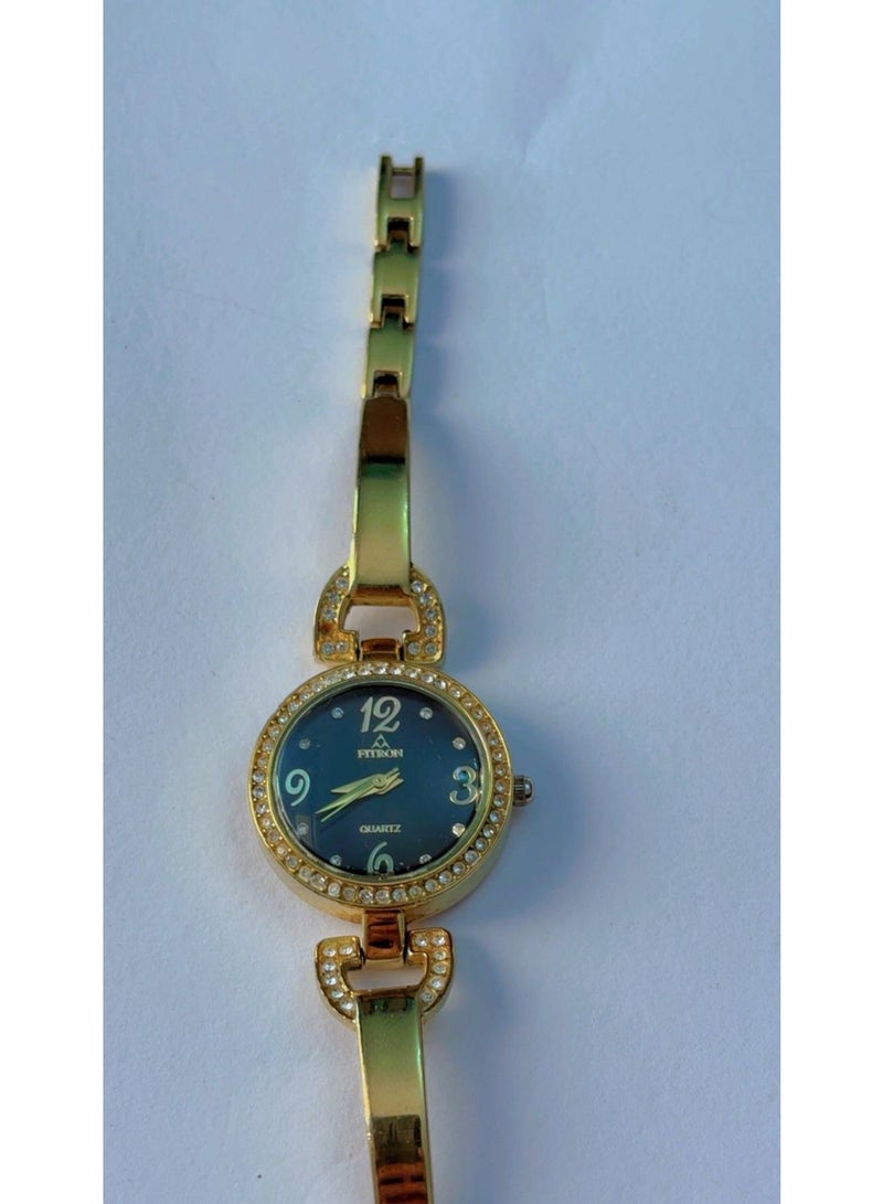 FITRON Luxury Women's Analogue Quartz Watch - Elegant Gold-Plated Bangle Bracelet Wristwatch with Rhinestone-Bezel & Round Dark Dial, Water Resistant, Model NO:8484L (Brand New) - Image 5