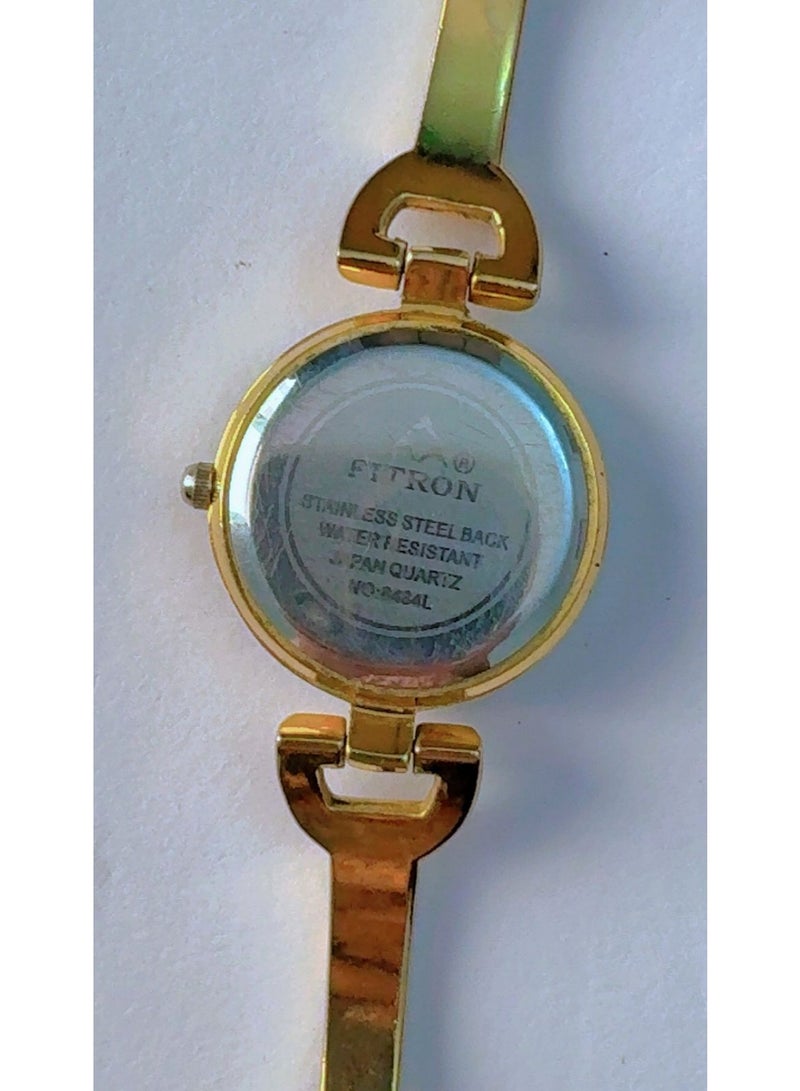 FITRON Luxury Women's Analogue Quartz Watch - Elegant Gold-Plated Bangle Bracelet Wristwatch with Rhinestone-Bezel & Round Dark Dial, Water Resistant, Model NO:8484L (Brand New) - Image 2