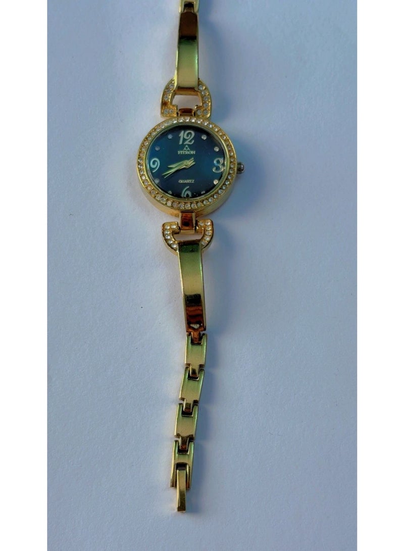 FITRON Luxury Women's Analogue Quartz Watch - Elegant Gold-Plated Bangle Bracelet Wristwatch with Rhinestone-Bezel & Round Dark Dial, Water Resistant, Model NO:8484L (Brand New) - Image 4