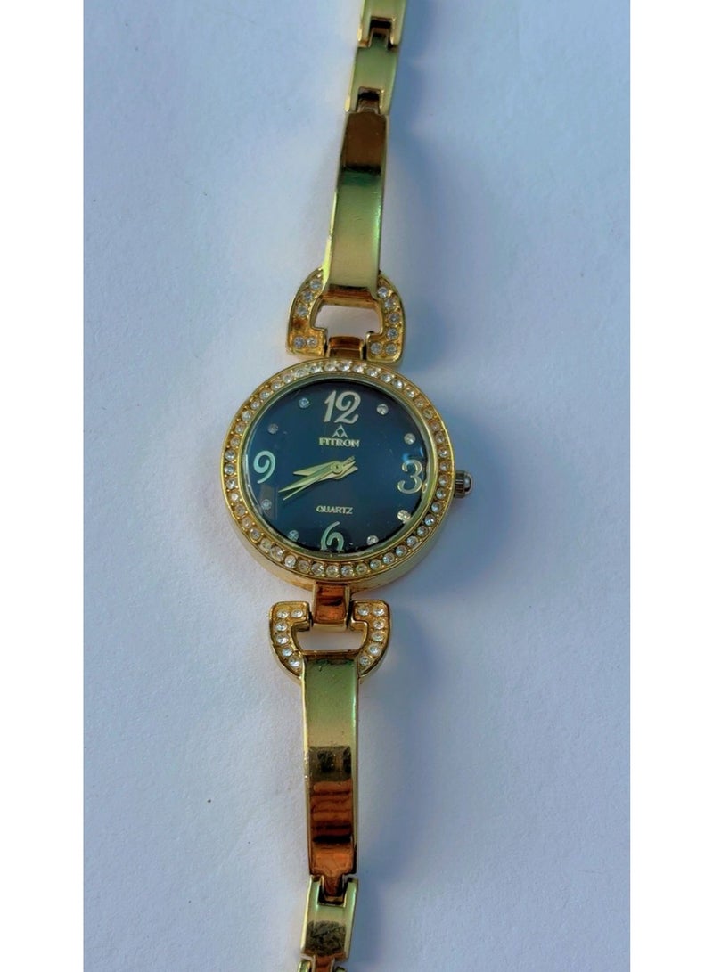 FITRON Luxury Women's Analogue Quartz Watch - Elegant Gold-Plated Bangle Bracelet Wristwatch with Rhinestone-Bezel & Round Dark Dial, Water Resistant, Model NO:8484L (Brand New) - Image 3