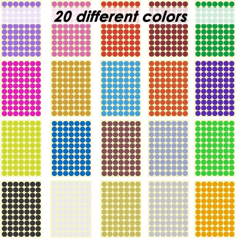 SourceTon 2800 Pcs 3/4 Round Coding Circle Dot Labels, 20 Colors Neon Color Coding Dots Round Stickers - Image 2