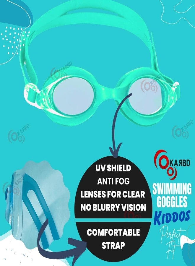 KARBD Swimming Goggles Kids Size with Anti Fog UV Protection Glasses - Kiddos, Aqua Green Solid - Image 4