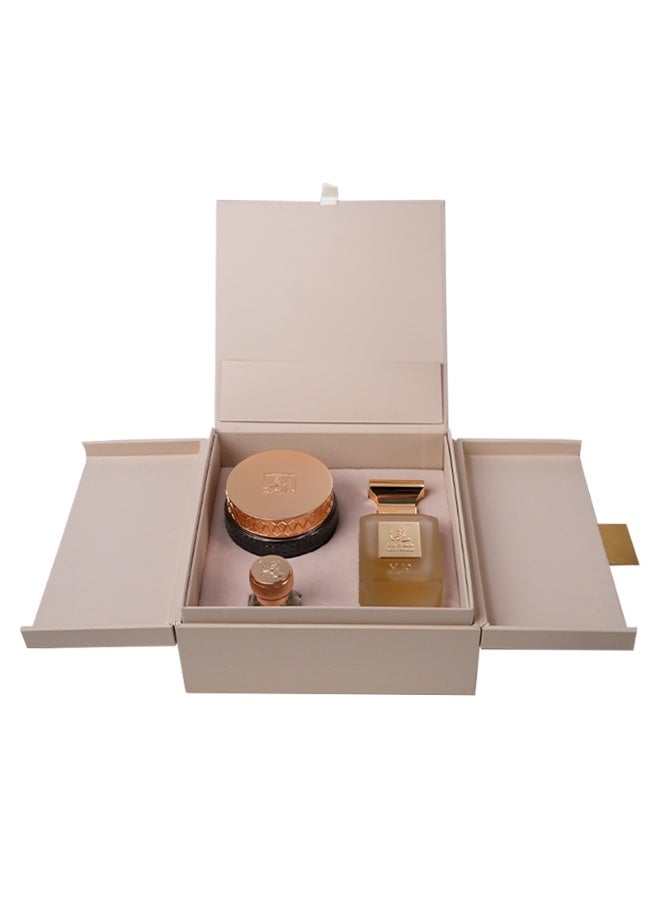 Taif Al Emarat Graduation Gift Box Oud Al Qaserin, Al Hareer Musk & V10 – Luxury Perfume Set for Him & Her, 3 Pieces - Image 1