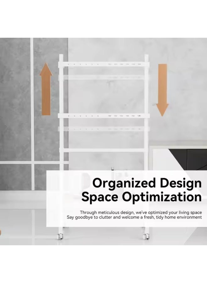 BEETEC Mobile TV Stand for 32–86 Inch Screens, Height Adjustable Rolling TV Cart with Lockable Wheels, VESA 600x400mm, Max Load 45 kg, Cable Management, Sliding Pivot, Shelf Load 10kg , White | TF-RG9W - Image 5