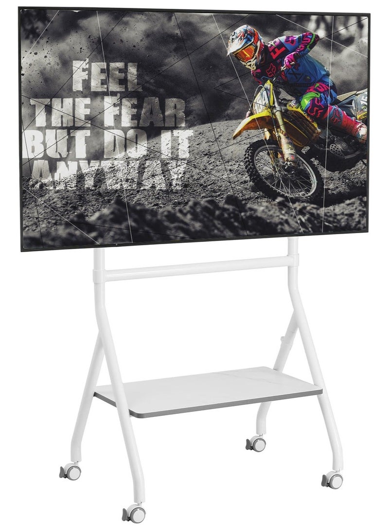 BEETEC Mobile TV Stand for 32–86 Inch Screens, Height Adjustable Rolling TV Cart with Lockable Wheels, VESA 600x400mm, Max Load 45 kg, Cable Management, Sliding Pivot, Shelf Load 10kg , White | TF-RG9W - Image 1