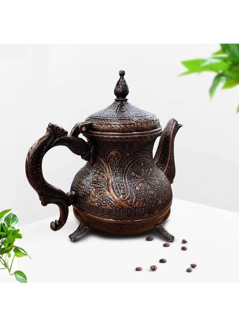 أكار إبريق شاي نحاسي تركي عثماني مطرز يدويًا سعة 0.85 لتر - Image 1