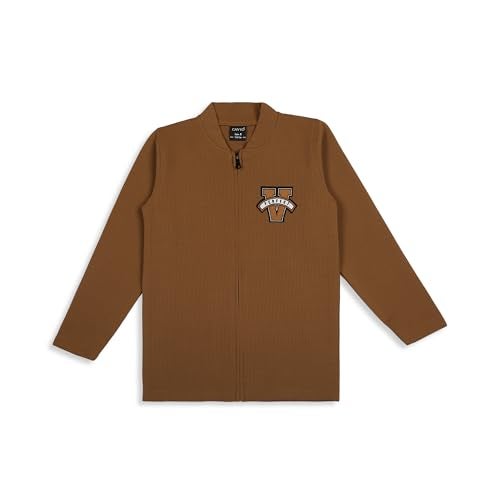 CAVIO Boys Cotton Blend Full Sleeves Zipper Jacket and T-Shirt Brown - Image 5