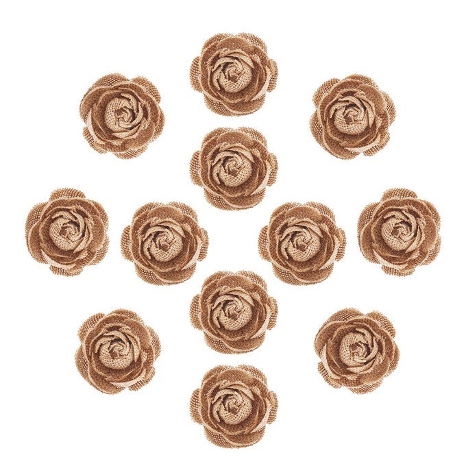 12 PIECES HANDMADE BURLAP ROSE FLOWERS FOR WEDDING TION DIY CRAFT MAKING
