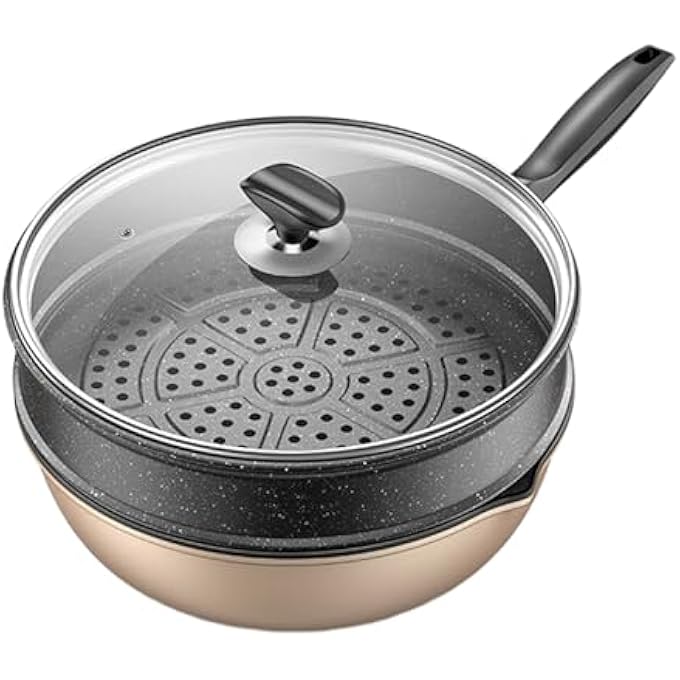 VAOdo 30Cm NonStick Iron Frying Pan With Lid And Steamer Honeycomb Skillet With Pour Spout Cooking Pot For Stove Induction Gas - Image 1