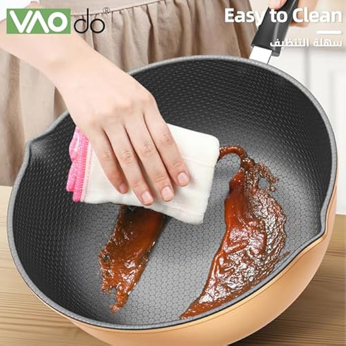 VAOdo 30Cm NonStick Iron Frying Pan With Lid And Steamer Honeycomb Skillet With Pour Spout Cooking Pot For Stove Induction Gas - Image 5