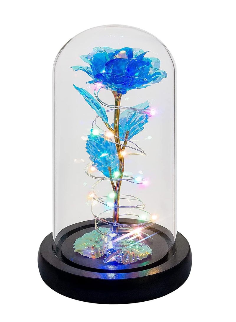 MONOGUE Galaxy Rose Flower Gift Colorful Artificial Rose Flower Gifts Forever in Glass Dome  - Image 1
