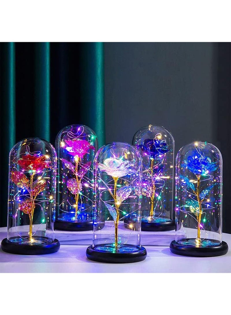 MONOGUE Galaxy Rose Flower Gift Colorful Artificial Rose Flower Gifts Forever in Glass Dome  - Image 3