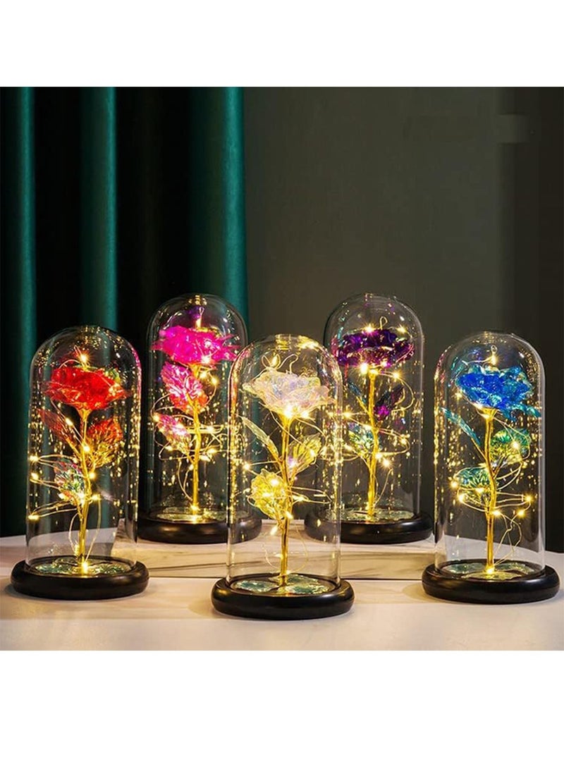MONOGUE Galaxy Rose Flower Gift Colorful Artificial Rose Flower Gifts Forever in Glass Dome  - Image 2
