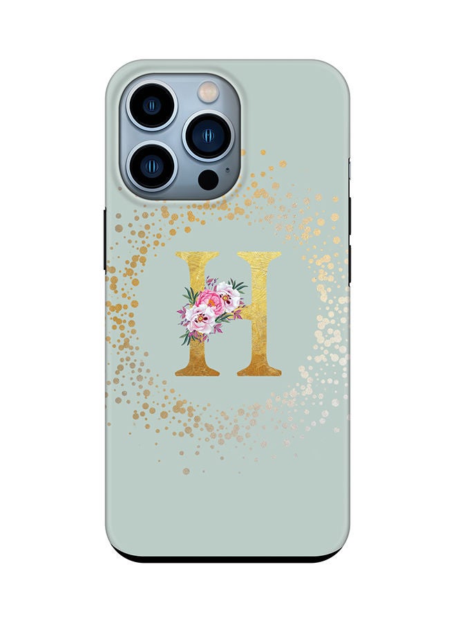 Stylizedd Monogram Tough Series for Apple iPhone 13 Pro Custom Initials Floral Pattern Tough Pro Dual Layer hybrid PC inner TPU protection Alphabet- H (Light Green) - Image 1